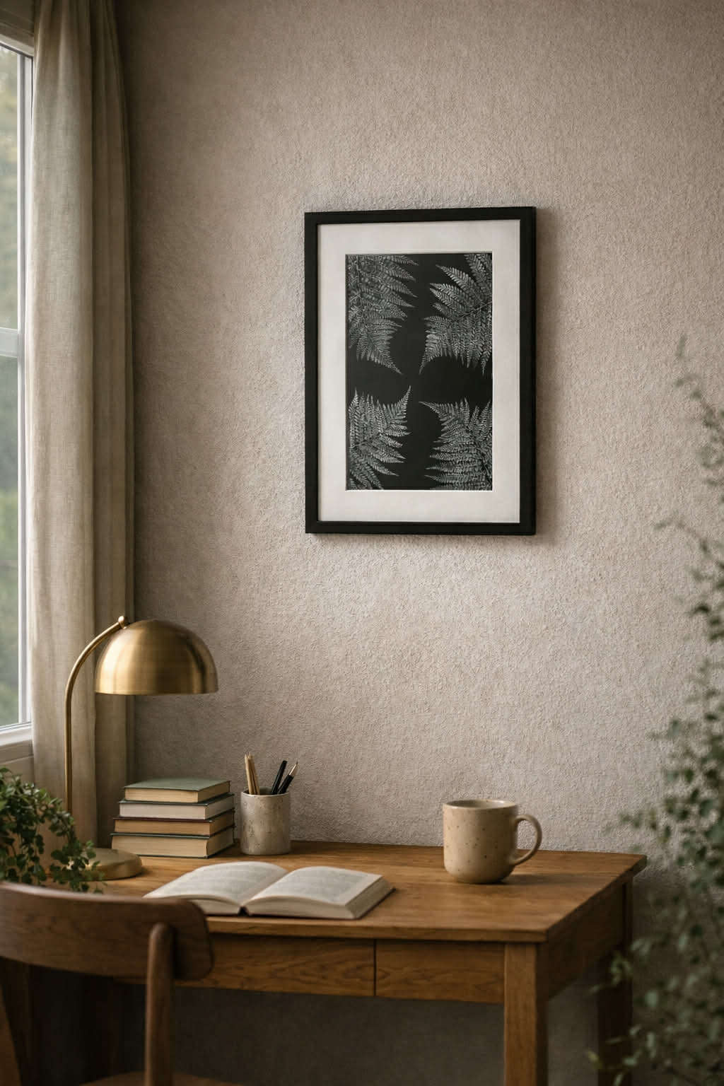 Fern Leaf Pattern Original Print - White on Black (Large)
