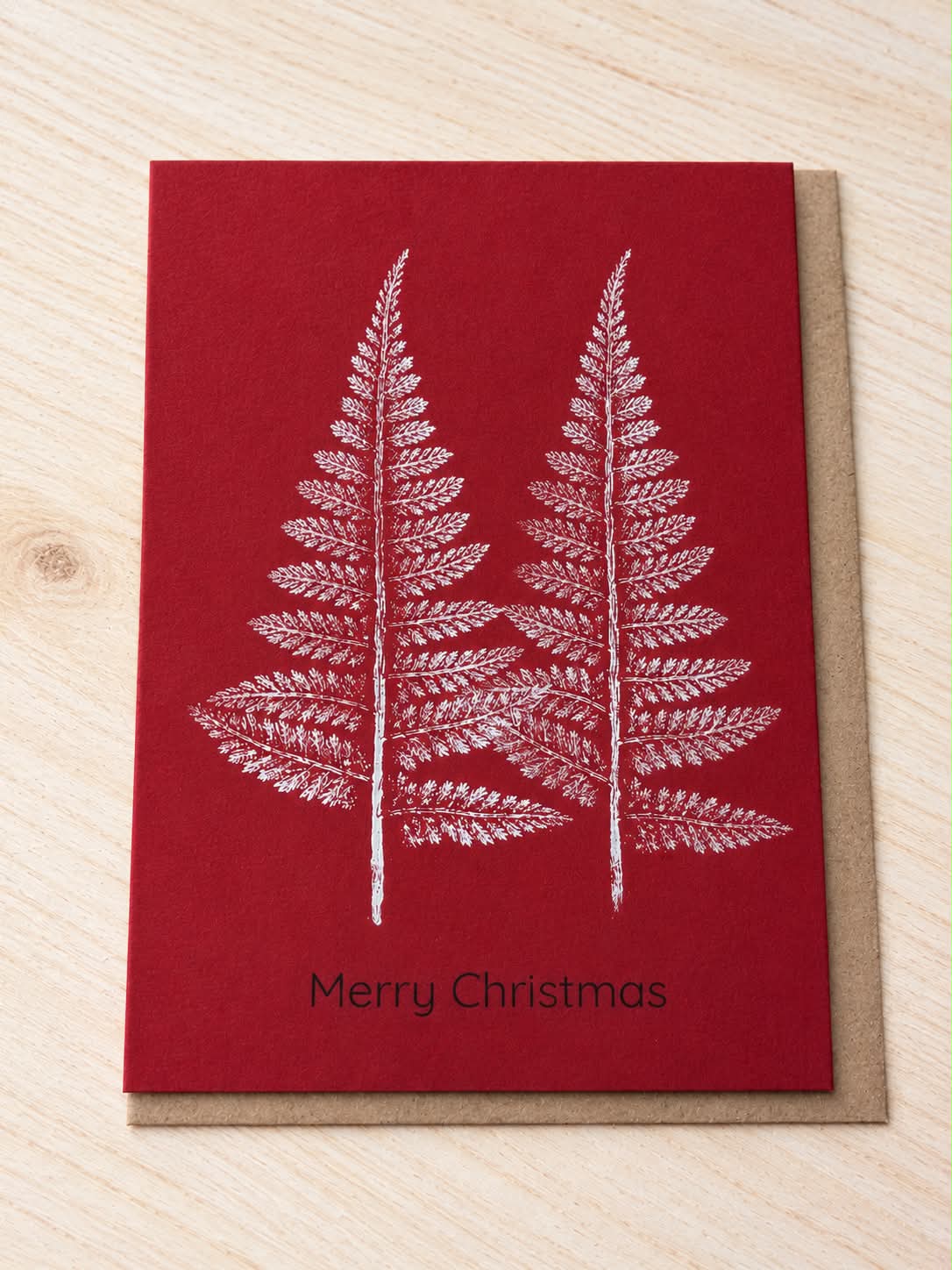 Hand Printed Silver Christmas Tree Card (Double Tree)