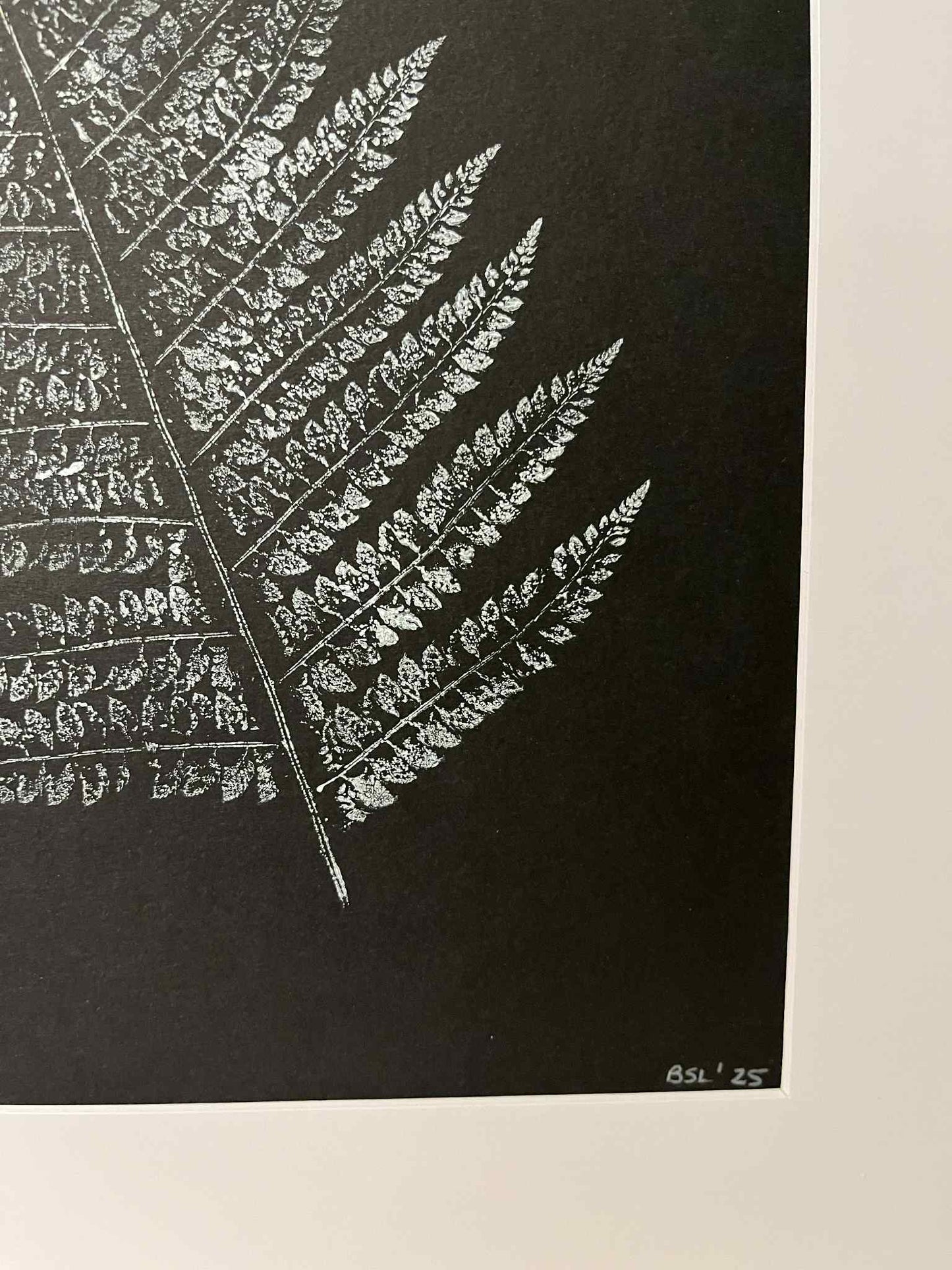 Single Fern Leaf Original Print - White on Black (Large)