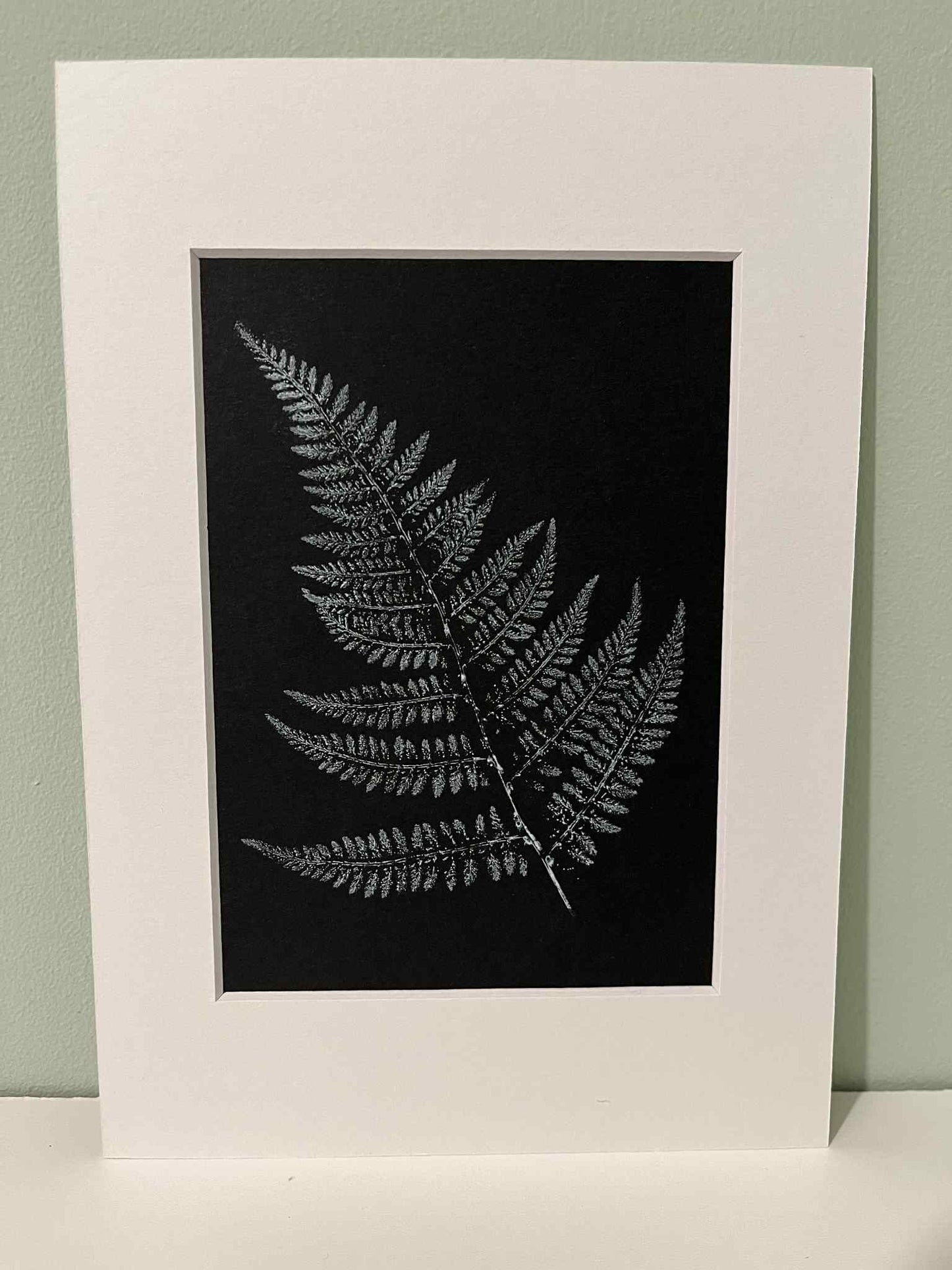 Single Fern Leaf Original Print - White on Black (Small)