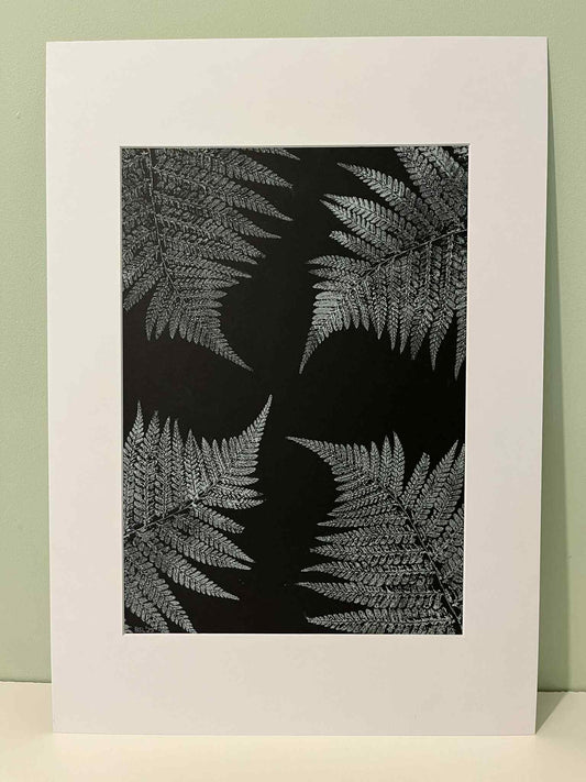 Fern Leaf Pattern Original Print - White on Black (Large)